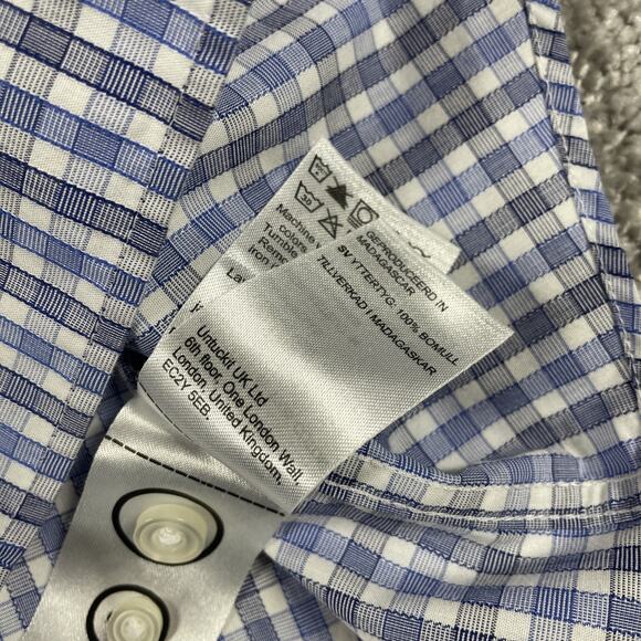Untuckit Dress Shirt Mens XXL Wrinkle Free Plaid Cotton Button Up Workwear Blue - Picture 6 of 13